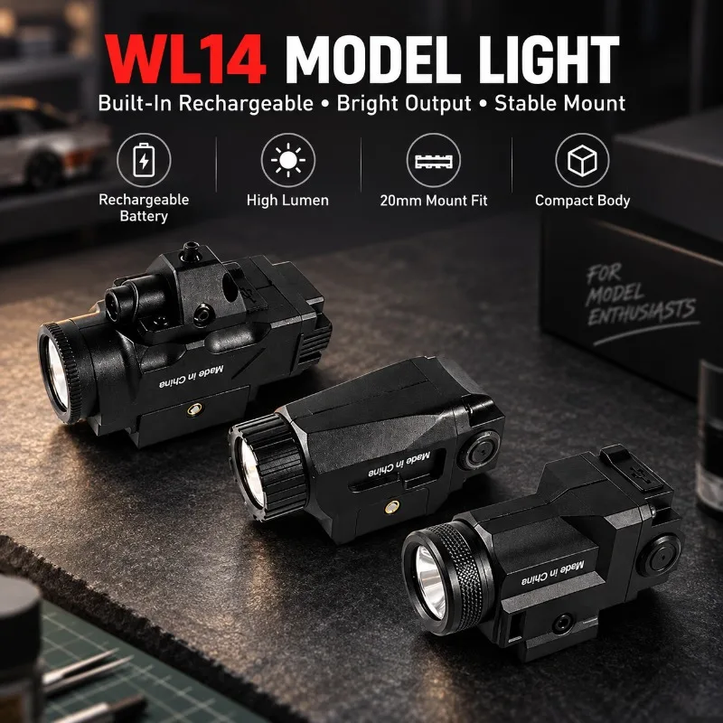 WL14 Hobby Flashlight, Under Rail High Lumen Light with Built-in Rechargeable Battery for 20mm Rail