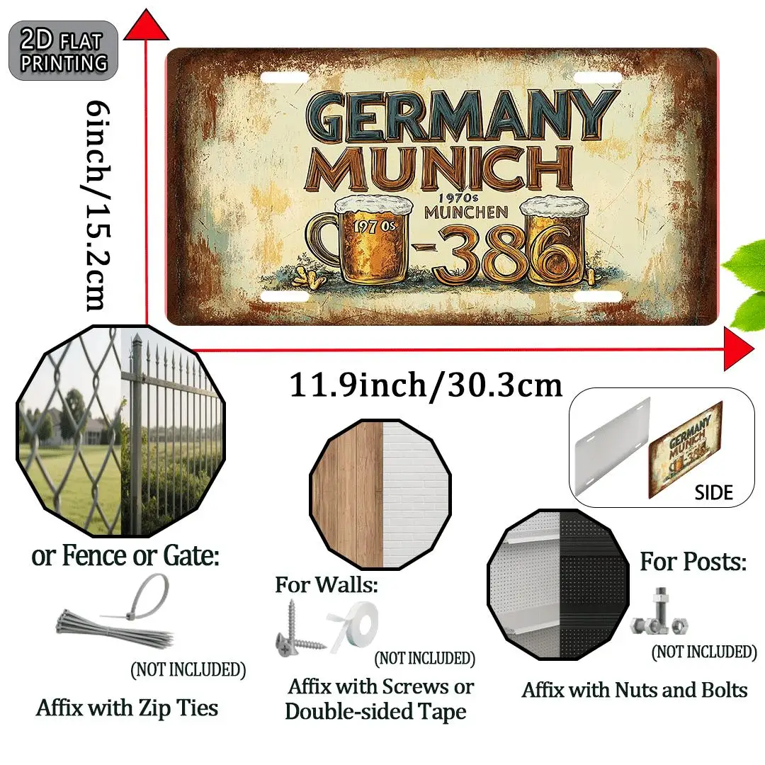 2D Flat, 1pc 1pcs Vintage Munich Text Number Sign - Retro Metal Wall Plaque Suitable for Home & Shop Decor, Signage with Munich,