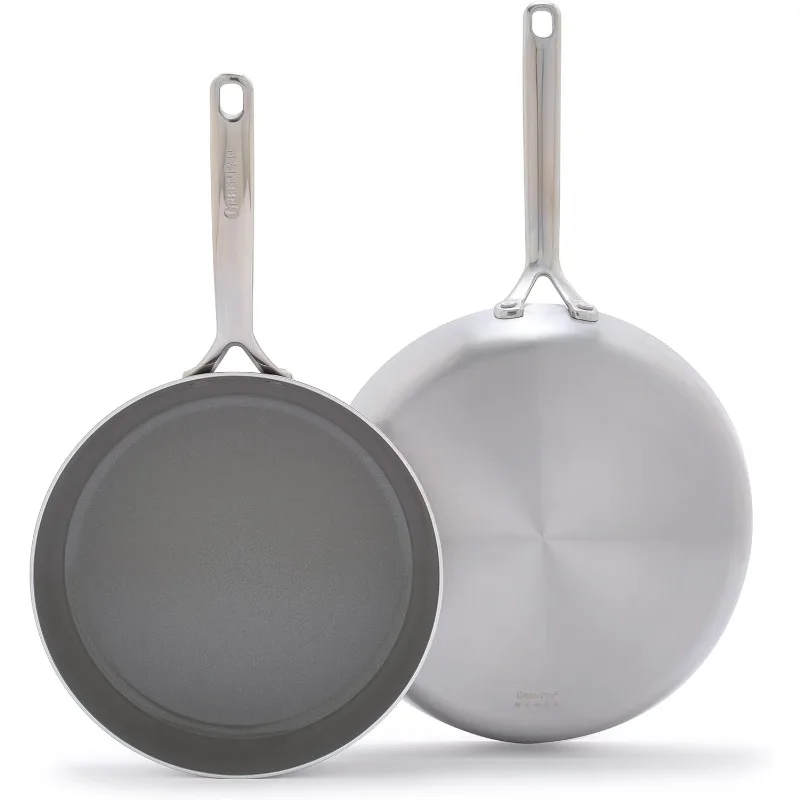 GP5 Stainless Steel 5-Ply Healthy Ceramic Nonstick 10" and 12" 2 Piece Frying Pan Skillet Set, Scratch Resistant, Induction