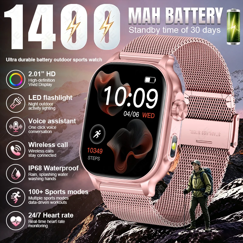 LIGE Neue Smartwatch mit integriertem 1400mAh Super-Großakku für Damen und Herren, Outdoor, 2,01 Zoll Display, IP68 wasserdicht, Bluetooth-Anruffunktion, Smartwatch 2026