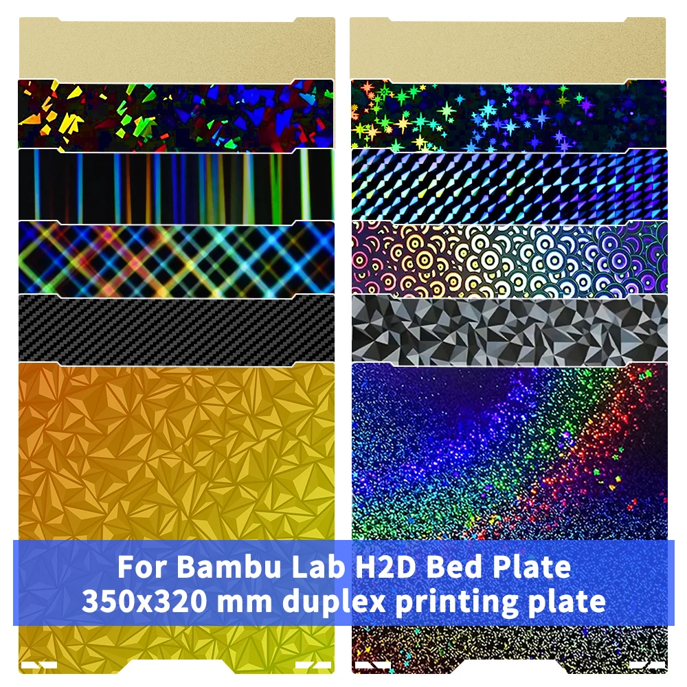 

Для Bambu Lab H2D Build Plate 350x320 мм Кровать Двусторонняя печать PEI Спрей Магнитная пружинная стальная пленка Lab H2D hotend 3D-принтер
