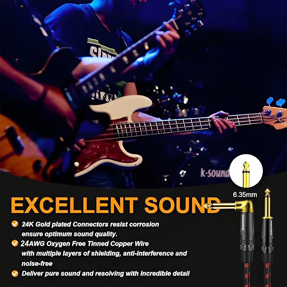 Instrument Right Angle Jack 6.35 mm Mono Cable Gold Plated 1m 1.8m 3m 5m 7.5m 10m Male to Male Cable for Guitar Bass Keyboard