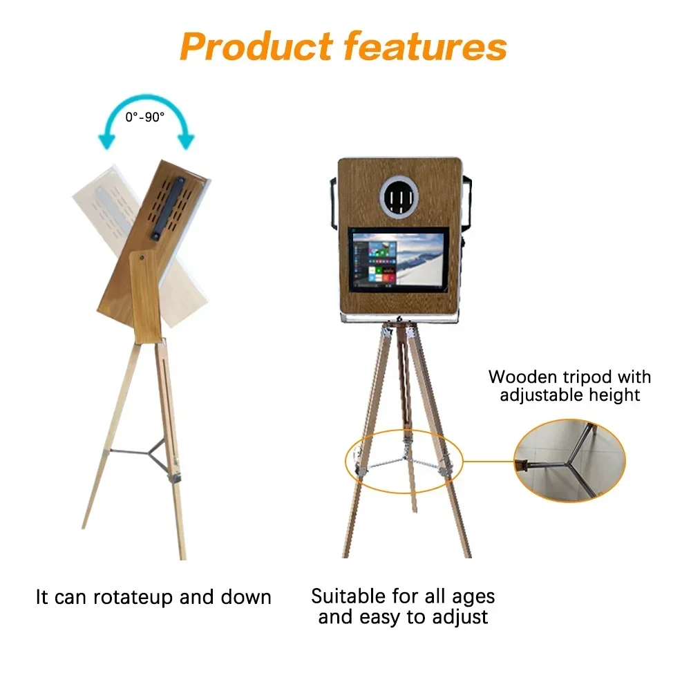 

2025 Portable Kiosk Camera With Printer Vintage Wooden Photo Booth Selfie Dslr Photo Booth For Business Party Wedding Photo Boot