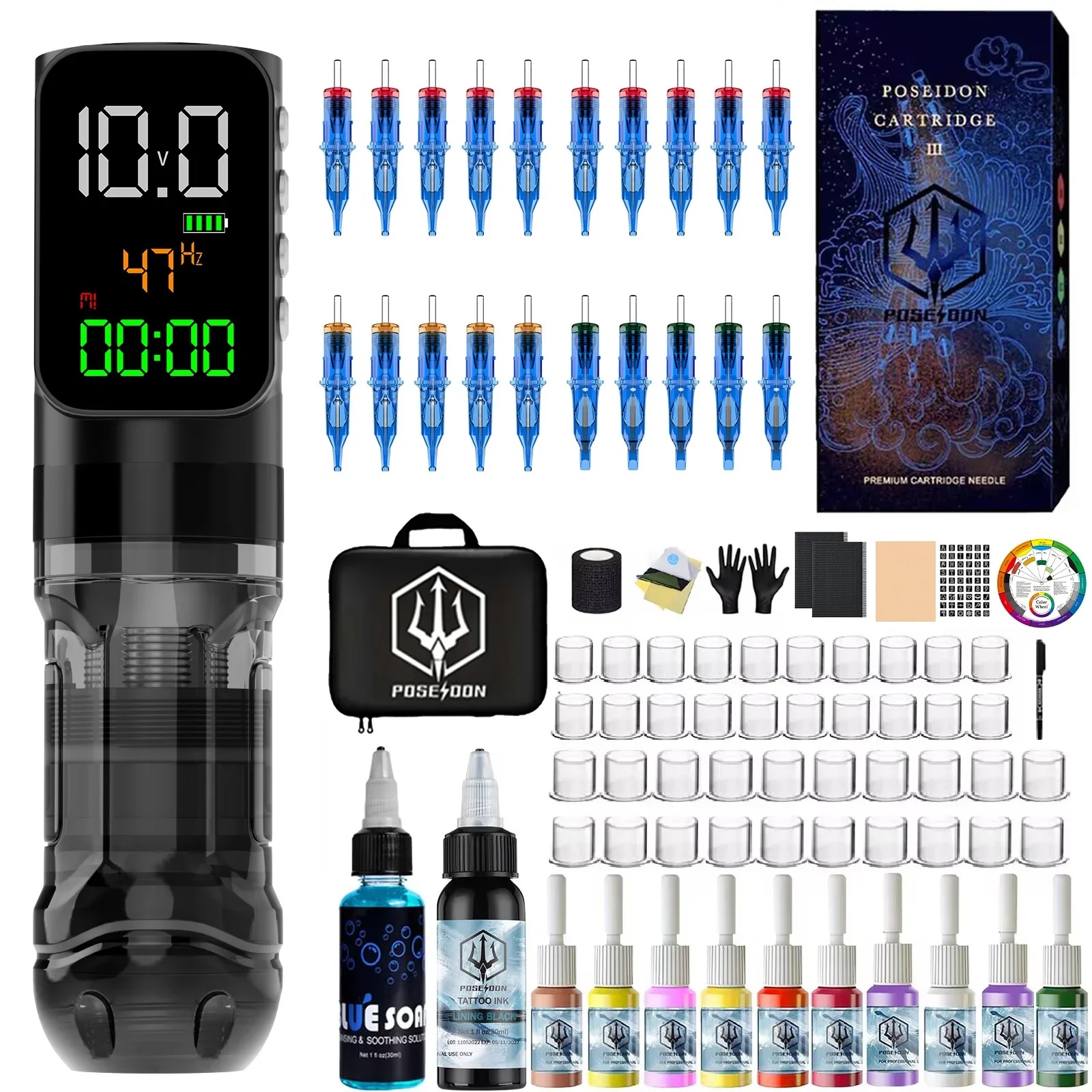 POSEIDON Tattoo Kit Tattoo Pen Kit 20 Tattoo Needles For Permanent Makeup Tattoo Machine Kit Wireless Tattoo Gun Kit