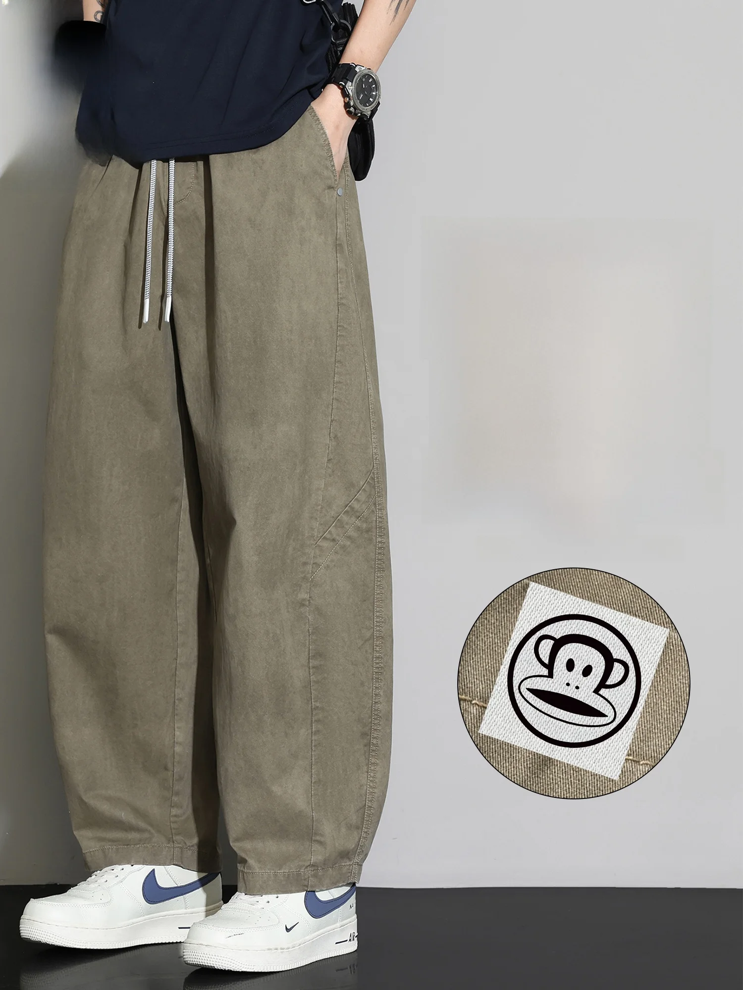 

PaulFrank American Sle Dyed Casual Pants Men Summer New Loose Pure Cotton Wide Leg Long Pants Casual Loose Knife
