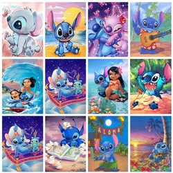 Disney-pintura de Lilo y Stitch de dibujos animados, bordado de diamantes 5D DIY, mosaico redondo completo, decoraciones de animales para el hogar