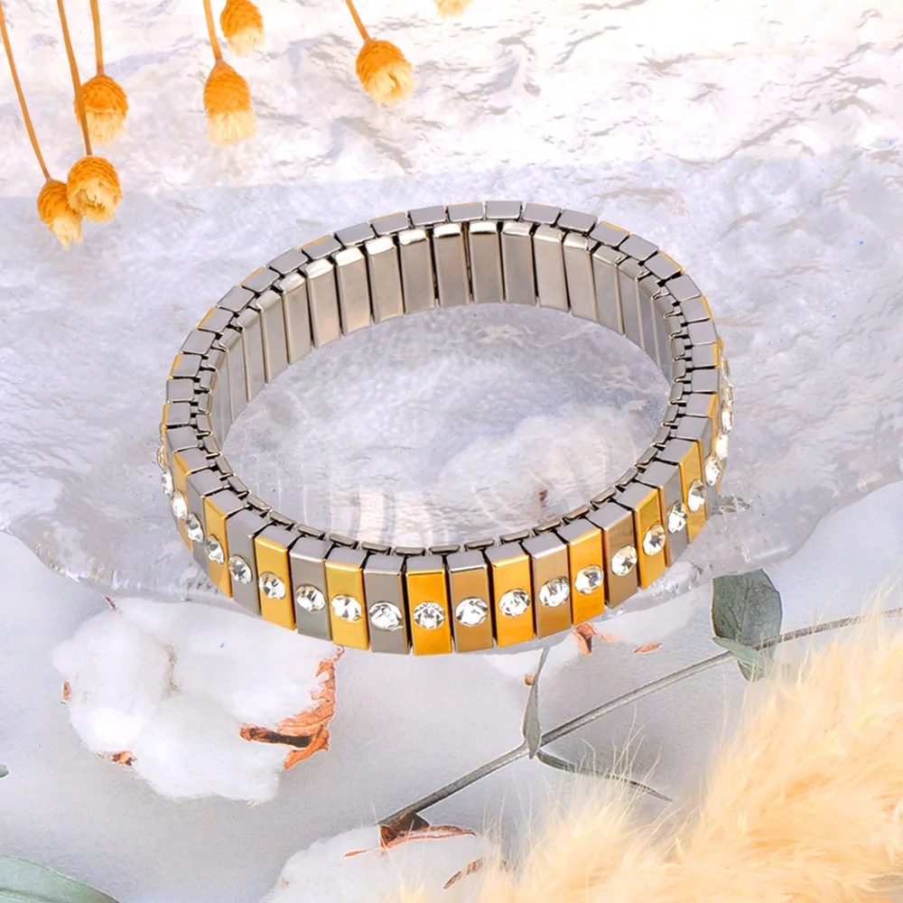 Lokaer 316L Edelstahl CZ Kristall Elastizität Kette Armbänder Für Frauen Echt Vergoldet Trendy Wasserdicht Schmuck B23138 – Detail 6