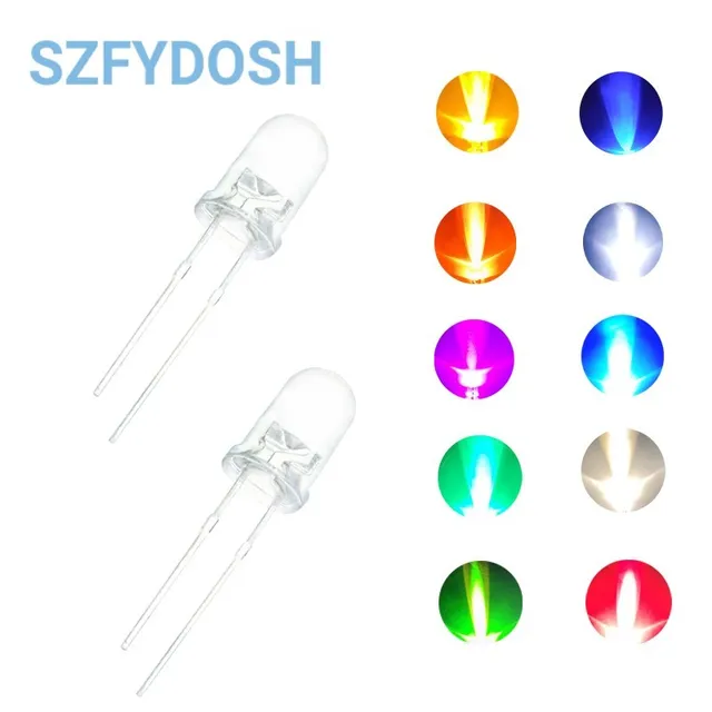 100 sztuk/partia 5mm dioda led 3V zestaw emitowanie światła ciepły biały zielony czerwony niebieski żółty pomarańczowy fioletowy