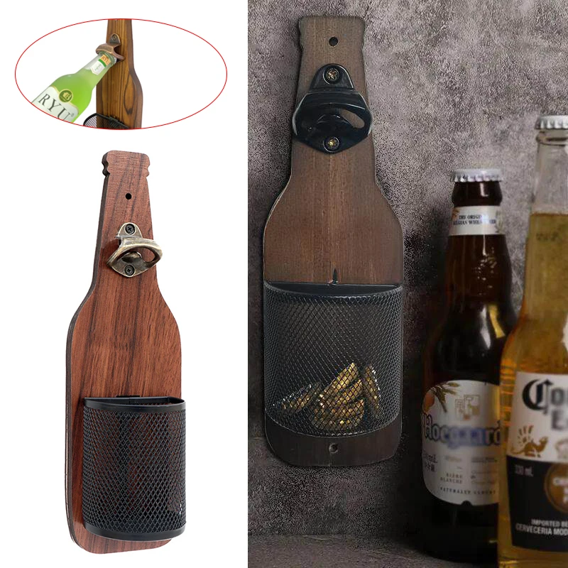 

New 1PC Wooden Beer Bottle Opener Wall Mounted Bottle Cap Storage Box Bar Counter Pendant Decoration Wall Mounted Bottle Opener