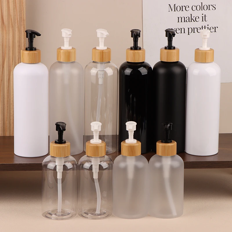300/500ML Bambus Pumpspender Badezimmer PET Spülmittel Leere Flasche Lotion Nachfüllbare Duschgel Flüssigkeit Mattierte Behälter