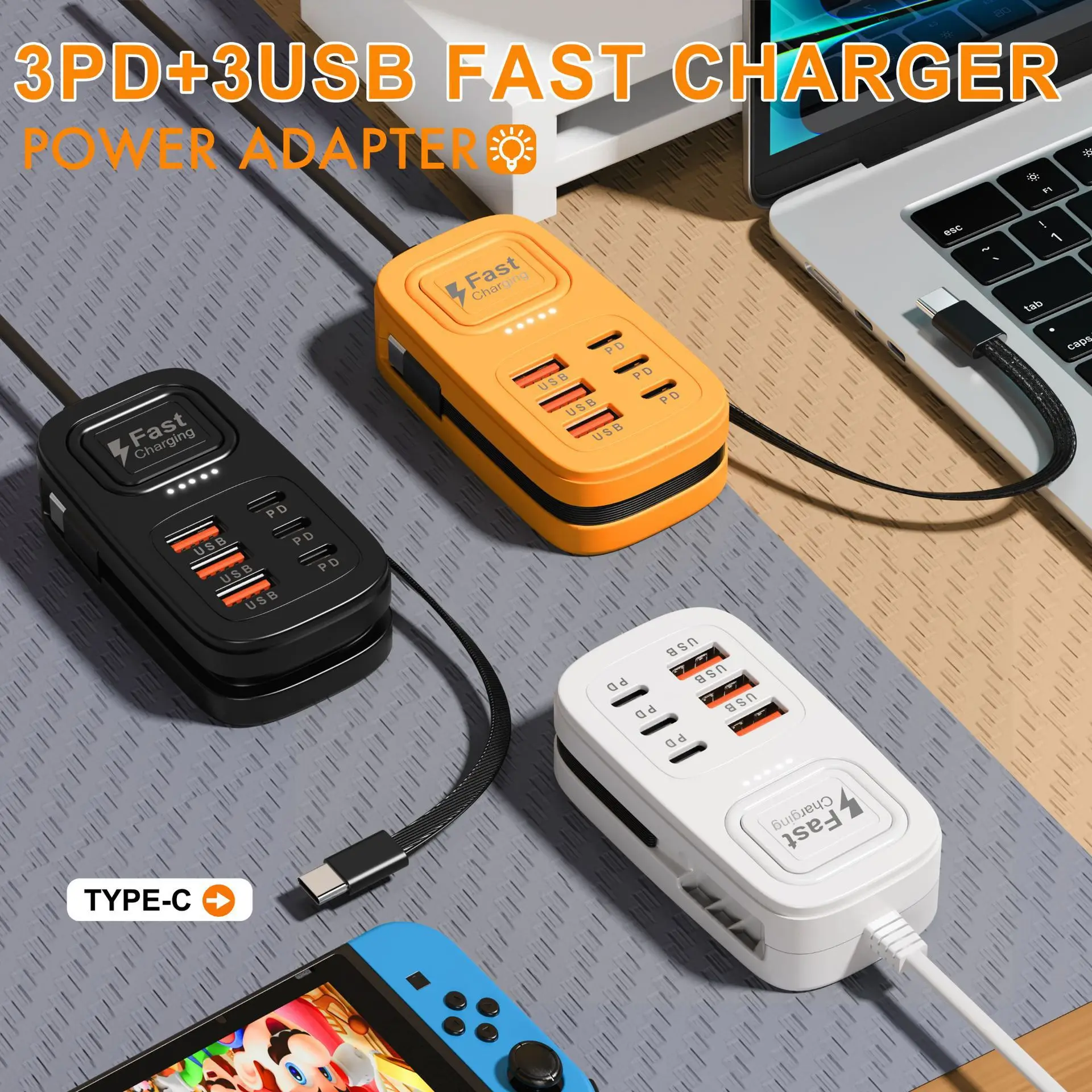 

Fast USB Charger 6 in 1 Power Strip Desktop Charging Station Fast Charging Cord EU/UK/US Plug USB HUB Adapter Socket 3PD 3USB
