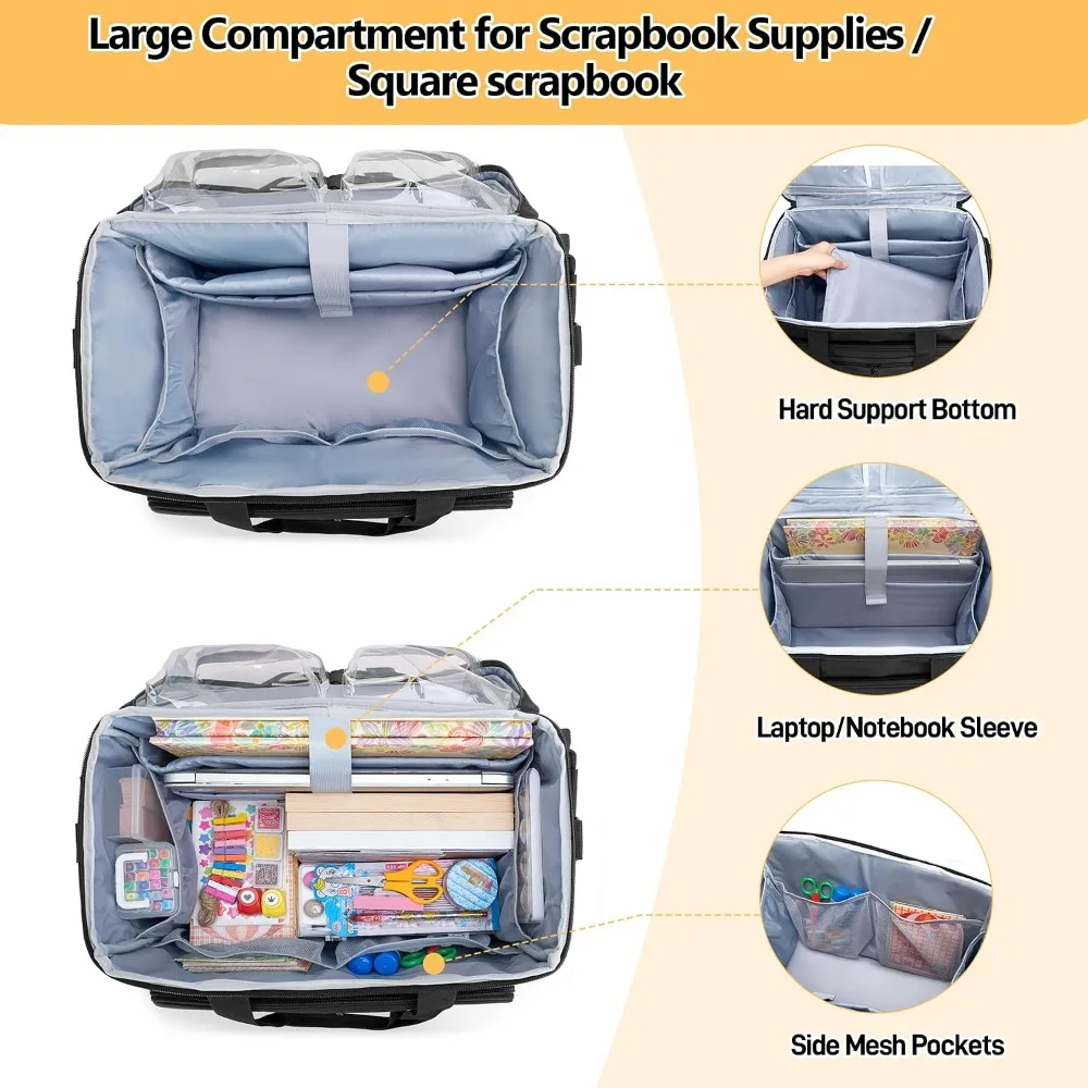 Rolling Scrapbook Tote with Expandable File Pocket, Large Craft Organizer, Detachable Trolley for Art Supplies view 2