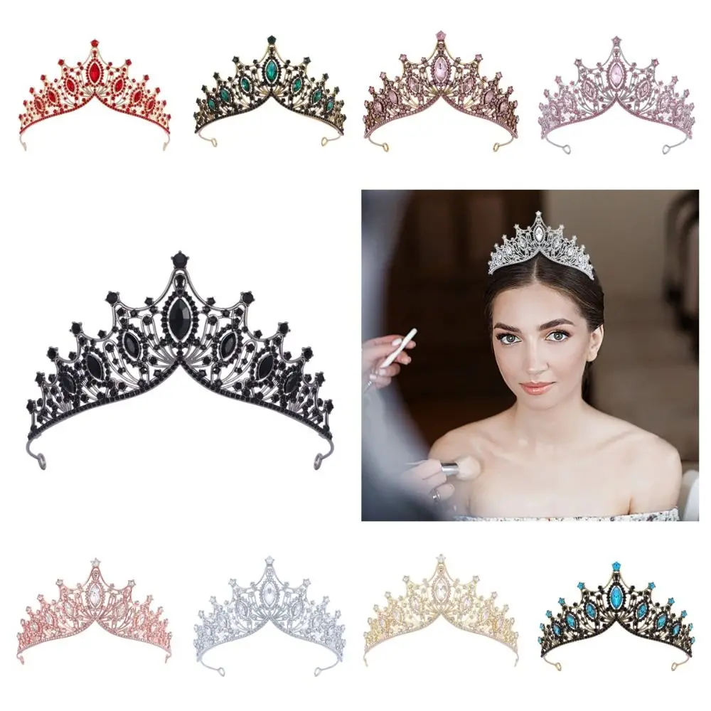 Błyszcząca barokowa korona Vintage złote ozdoby do włosów księżniczka Tiara nakrycia głowy ślubna tiara do włosów Rhinestone korona dla nowożeńców