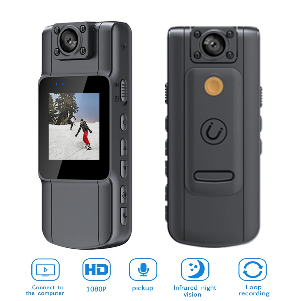 Mini Camera Met Hd Ips Scherm, 180 ° Draaibare Len En Back Clip Full Hd Politie Lichaam Gedragen Camera, Draagbare, Pocket Bodycam Camcorder