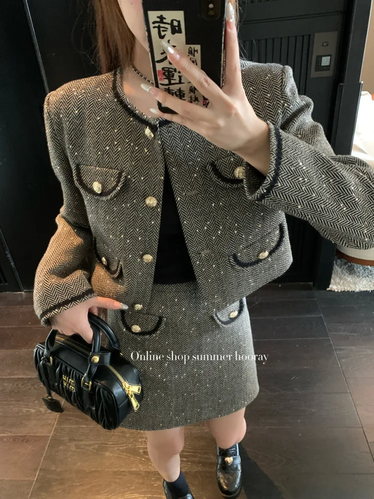 High Quality Luxury Small Fragrant 2 Piece Set Women Short Jacket Coat & Mini Skirt Suits Elegant Fashion Two Piece Outfits