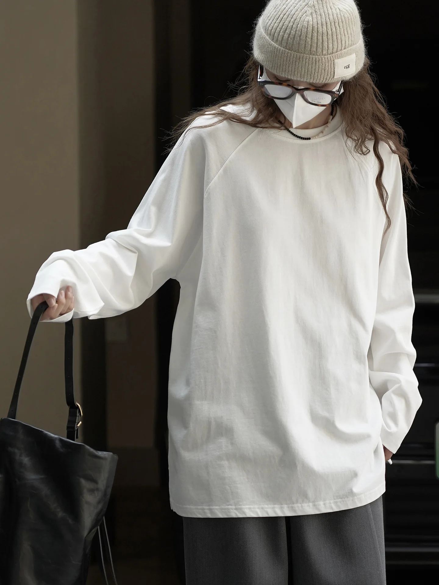 Herbstliches neues minimalistisches Langarm-T-Shirt im koreanischen Stil mit lockerem, lässigem Oberteil für Damen