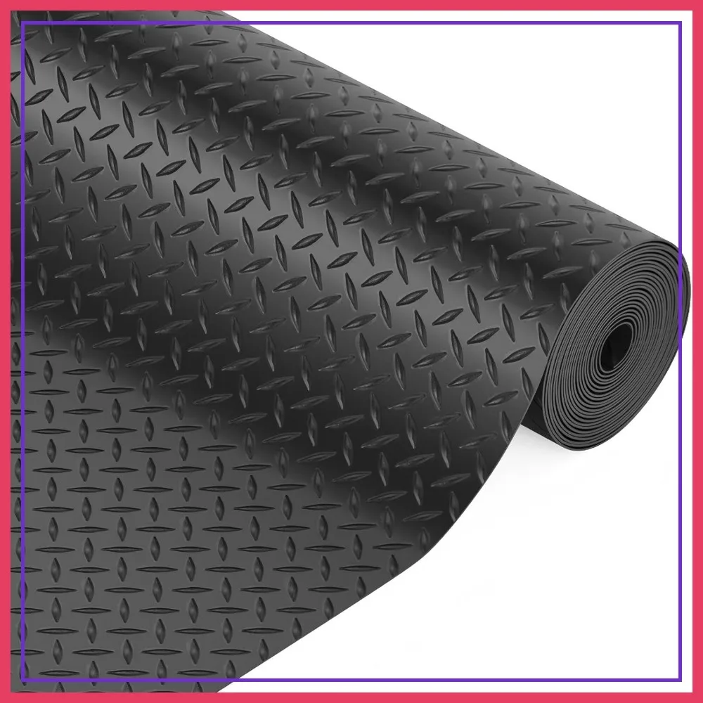 

8.1x21 FT Garage Floor Mat, Diamond Plate PVC Flooring Roll 2.8mm Thick, 170 SQFT Heavy Duty Non-Slip Rubber Parking Mat for Trailer SUV Basement Gym (Black)