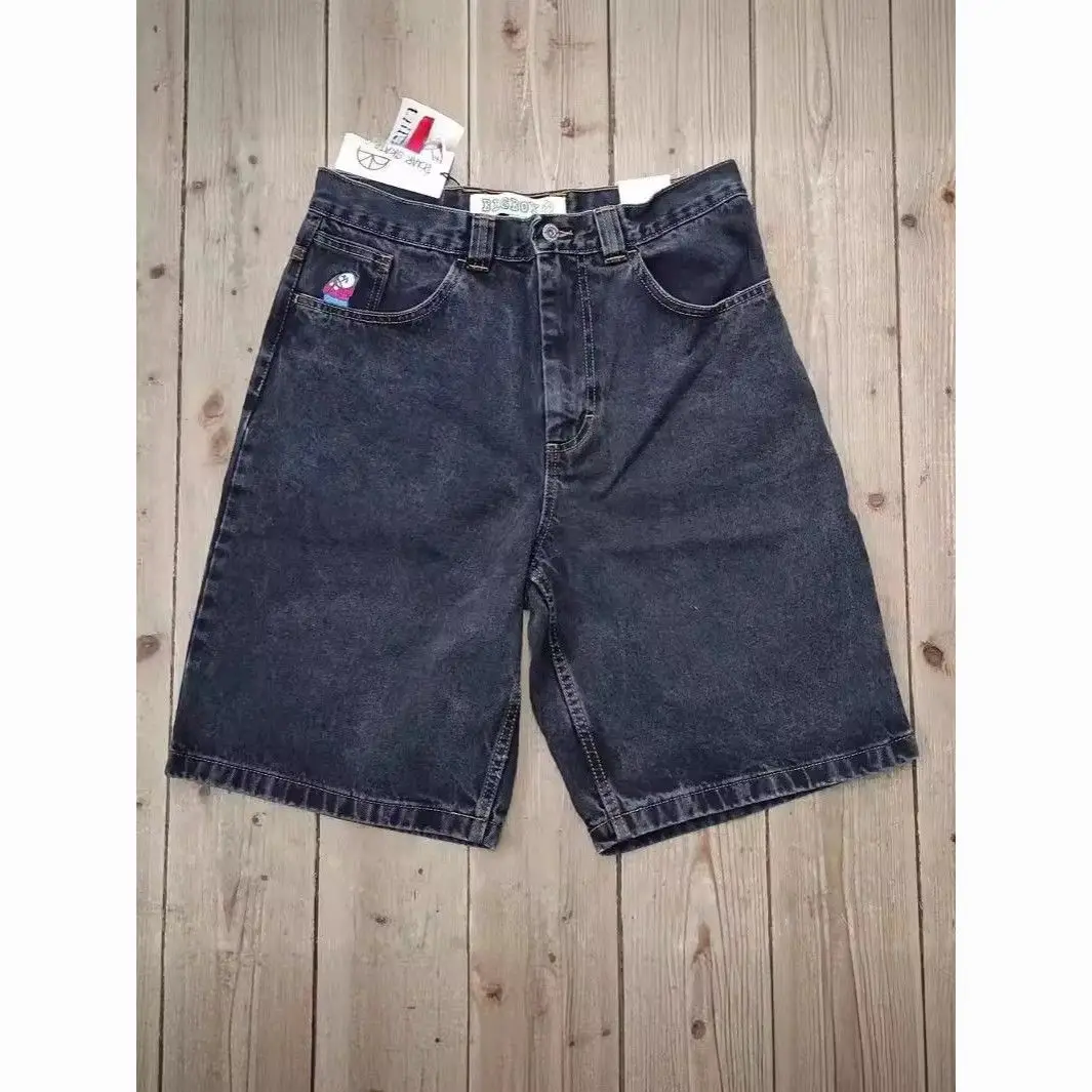 ฮาราจูกุ celana pendek DENIM Y2k สำหรับผู้ชายเรียบง่ายลายปักด้ายสีขาวเรียบง่ายสไตล์วินเทจอเมริกันคลาสสิกจาก2000S