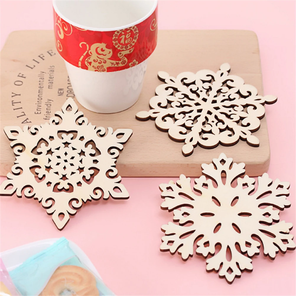 

12pcs Wooden Snowflake Coasters Christmas Cup Mats For Table Home Kitchen Decor (Random Pattern) 12Cm Diameter Beverage Drink
