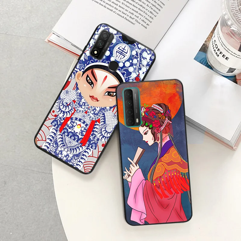 Black Soft Phone Case for Huawei P40 P30 P20 Lite P_Smart Z Beijin Opera Face Cute Moto G30 G31 One Fusion Edge 20 30 Pro Cover