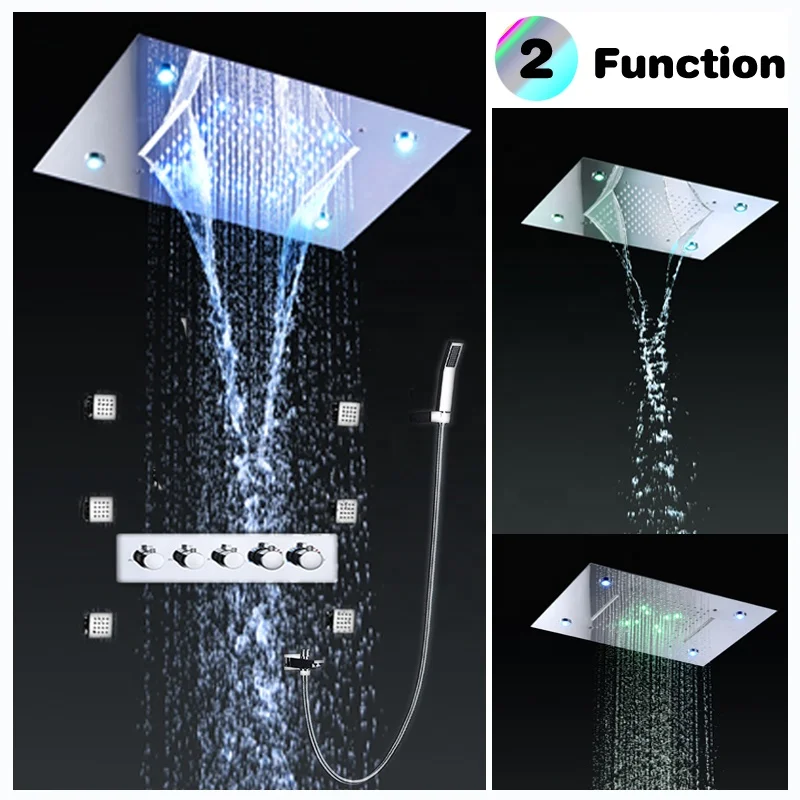 Brass Hot Cold Four Handle Shower Valve Stainless Steel 360x500 Ceiling Mounted LED Rain Bathroom Shower Faucet Spa Body Massage view 5