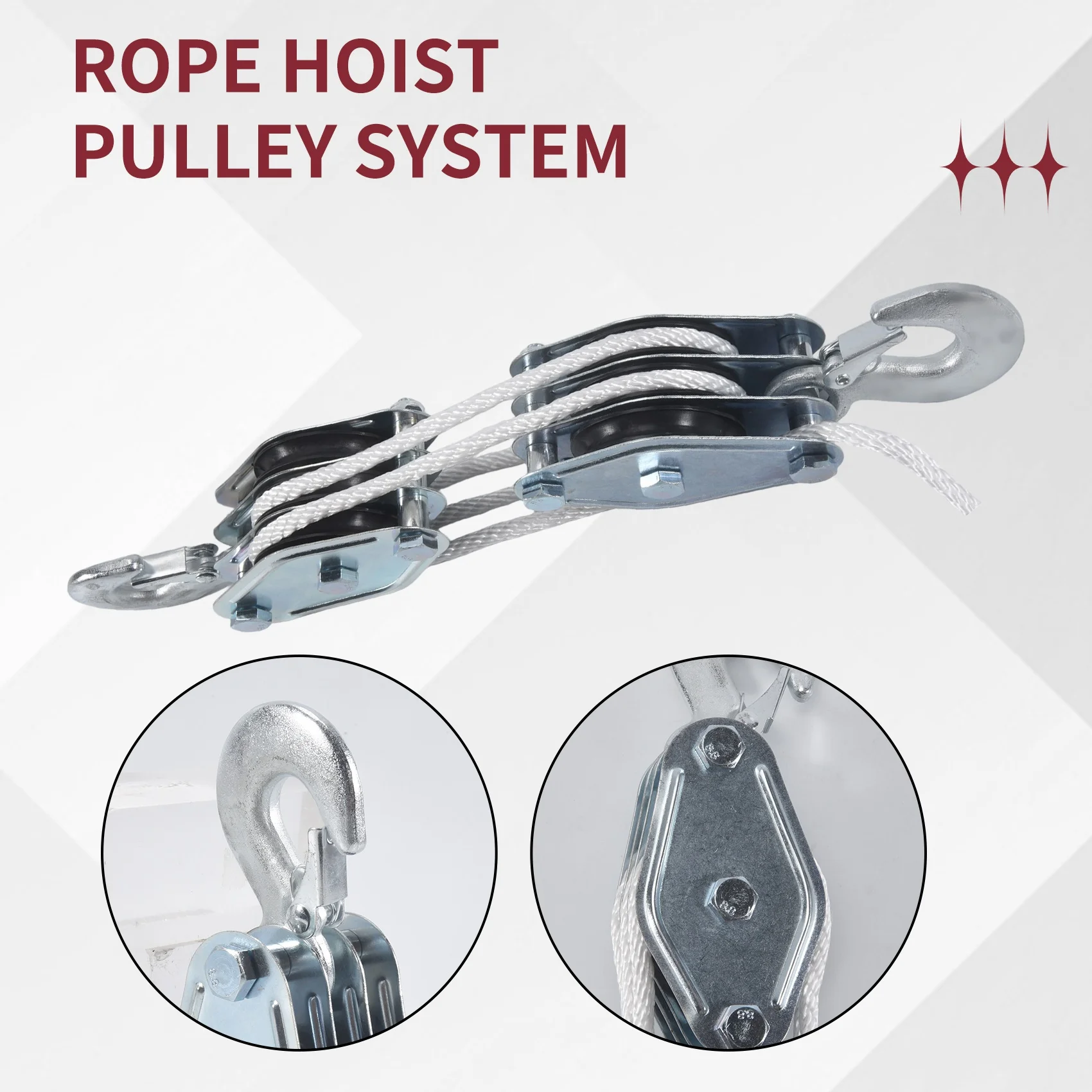 B62B-Block And Tackle Pulley System Rope Pulley Hoist With Lifting Power Breaking Strength Heavy Duty Pulley System 15M