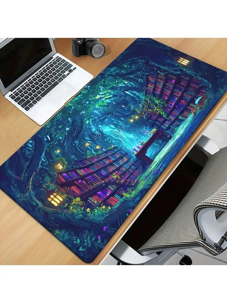 Magical Forest Library HD Printed XXL Desk Mat Rubber Mouse Pad Keyboard Gaming Mat Office PC Gamer