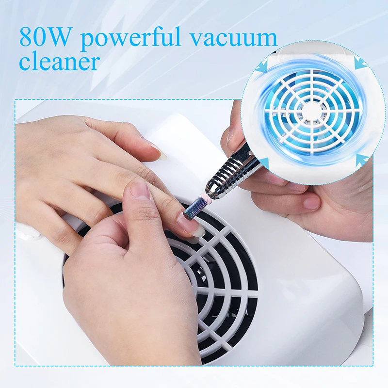 80W Nail Dust Suction Collector Vacuum Cleaner Nail Dust Collector Absorber Vacuum Cleaner Manicure Collecting Pedicure Tools