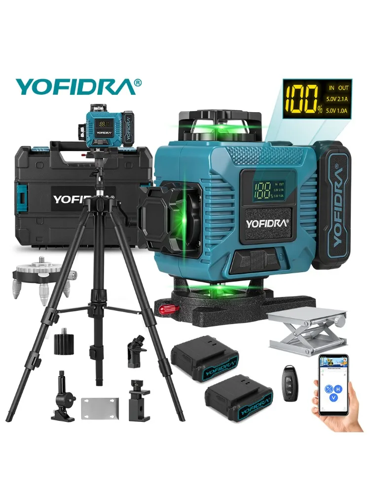YOFIDRA 16-lijns laserwaterpas groene lijn horizontaal verticaal 360° °   Zelfnivellerende superkrachtige laserwaterpas met APP-afstandsbediening - afbeelding 2