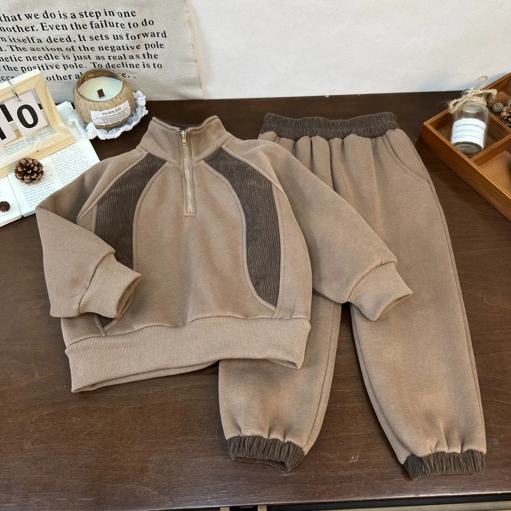 Bellbell Children Ins Corduroy Sweatshirt Outfits Autumn Spliced 1-6Yrs Boys Pullovers Suit Trendy Kids Babys Boys Pant 2Pcs Set