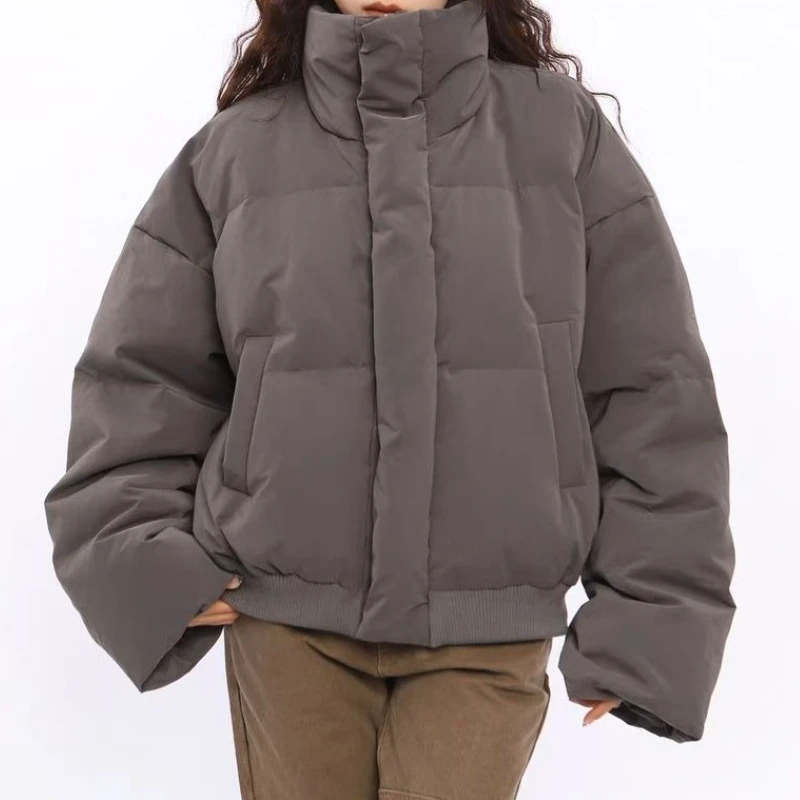 

Winter Light Thick Stand Up Collar Thick Women's High-end Warm and Versatile Solid Color Jacket