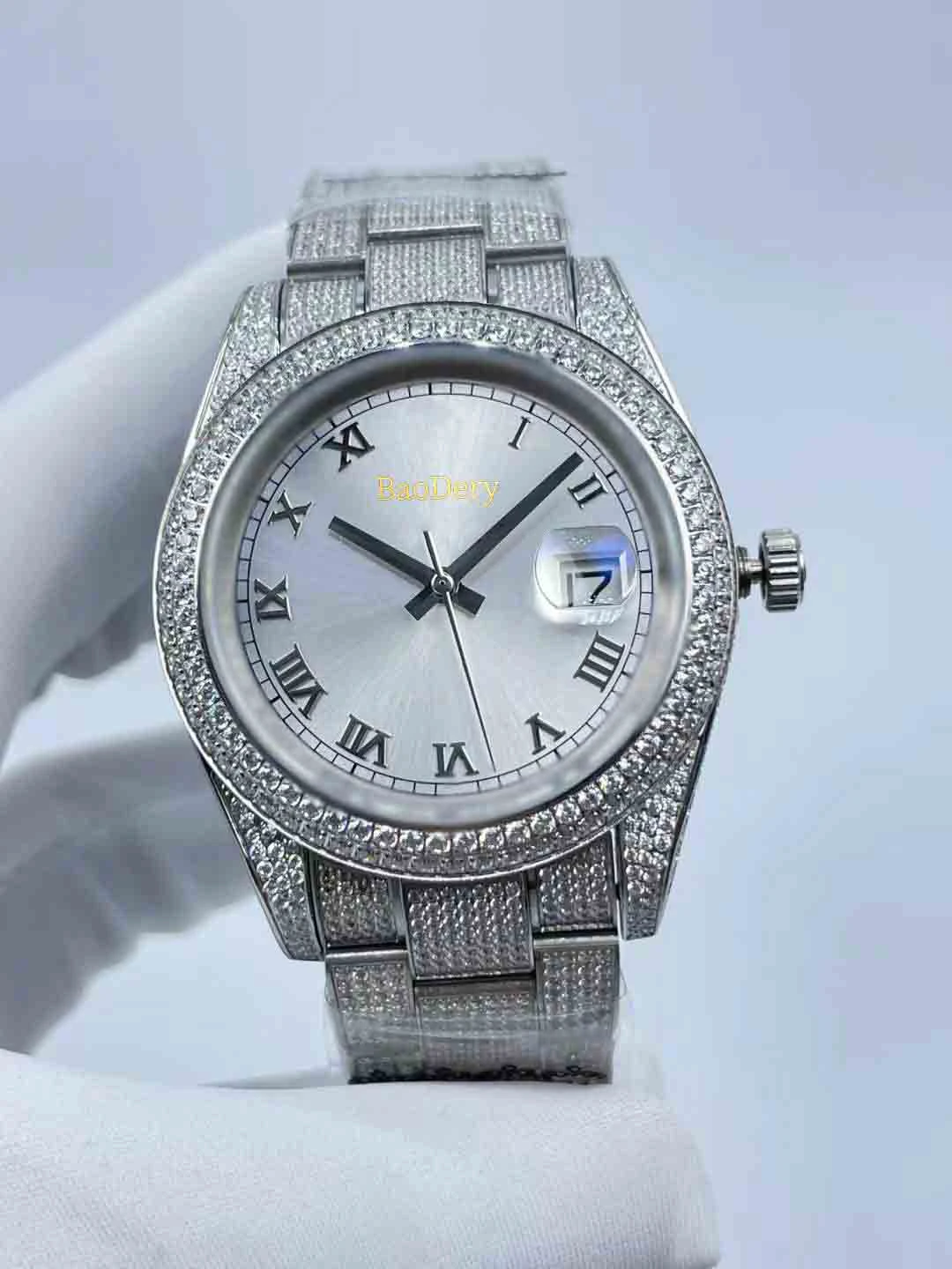 

41mm Men's Waterproof Watch, Starry Diamond Dial, Precision Steel Strap