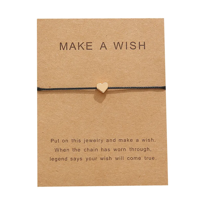 Bestselling Make A Wish Heart Charm Red String Bracelet Women Lucky Wish Blessing Card Heart Bracelet Adjust Rope Friend Gift