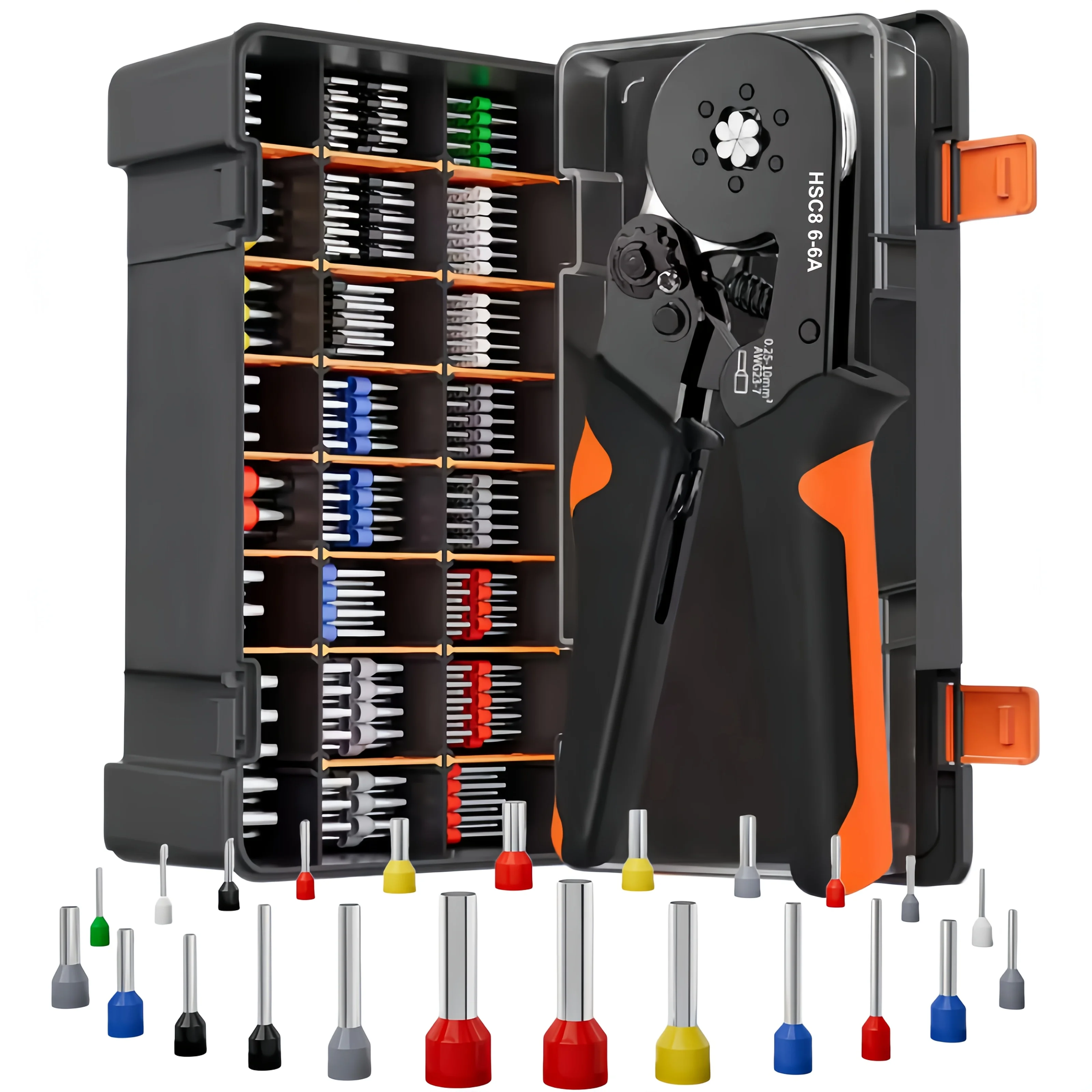800PCS HSC8 6-6A Hex Crimping Tool Kit, Insulated Wire Ferrules Set for 0.25-6mm² (AWG23-10) PVC Electrical Connections