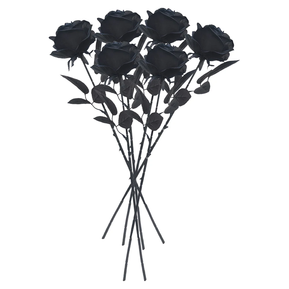 

6pcs Black Artificial Roses Home DecorFlowers for Halloween Indoor Outdoor Party Decorations Style
