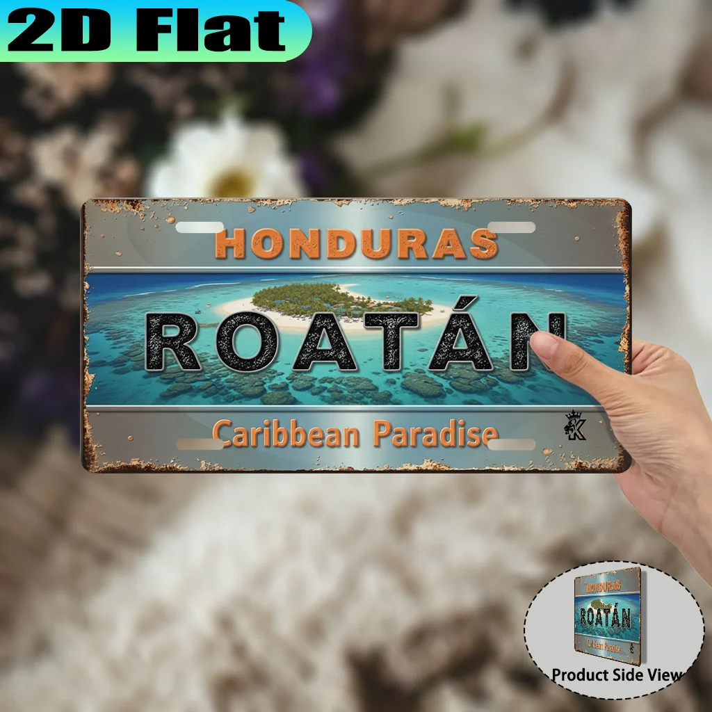 2D Flat,1pc, Roatan Caribbean Paradise Retro Aluminum Sign (12x6in), Retro Urban Style, Travel Enthusiast Gift, Souvenir Gift