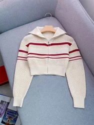 Autumn Winter New Casual Sweater Cardigan for Women Turn-down collar Long Sleeve Zipper Elastic Waist Jacket Coat Ladies 2024