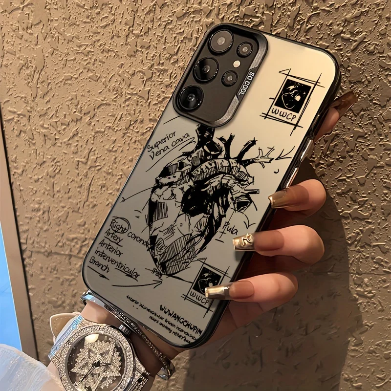 Aesthetic Sketch Heart Pattern Case For Samsung Galaxy S25 S24 Ultra S23 S22 S21 Plus FE A56 A55 A53 A35 A33 A15 A26 A52 Cover view 3