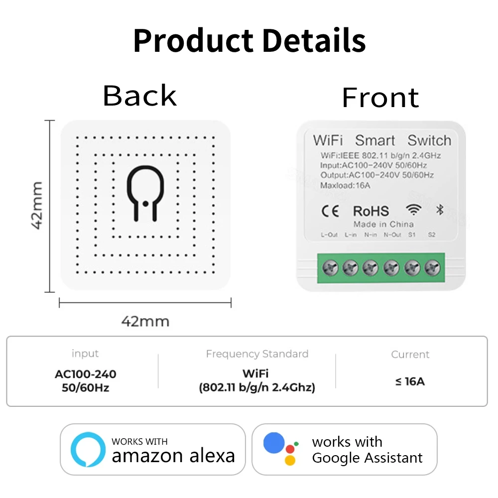 WiFi Smart Ewelink APP 16A Mini interruttori della luce modulo 2 vie Wireless Smart Home Automation Breaker Voice per Alexa Google Alice