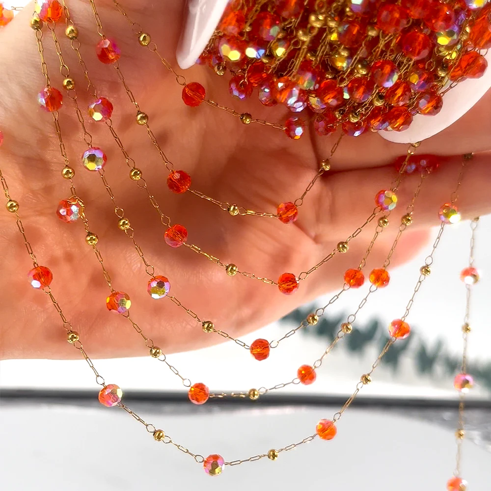 0.5 متر 1 متر الفولاذ المقاوم للصدأ الزجاج الملون مطرز سلسلة ل عقد دي اي واي سوار صنع المجوهرات الملحقات #1