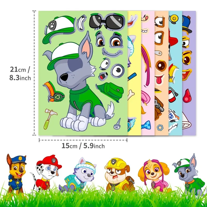 Neue 6 Blatt Pfote Patrouille Schutt Zuma Puzzle Aufkleber Spielzeug lustige Cartoon Make-a-Face Aufkleber montieren Puzzle Kinder Weihnachts