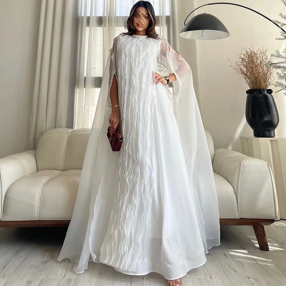 Klassisches Abendkleid aus Chiffon mit hohem Kragen, anmutige Partykleider mit Sweep-Zug, modische halbe Ärmel, individuelle Promi-Kleider