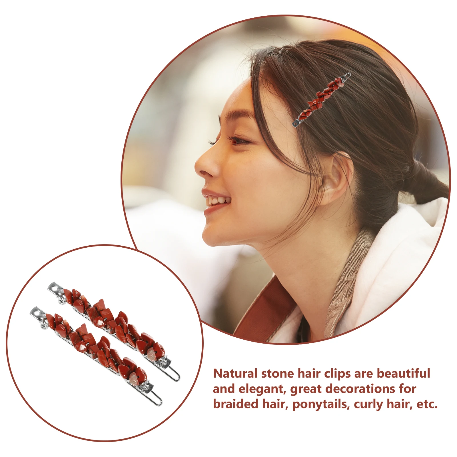 

2pcs Crystal Stone Hair Clips for Women Red Decorative Barrettes Hair Accessories Lightweight Durable Elegant