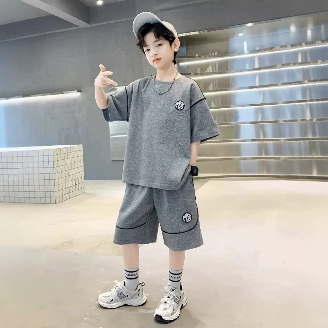 

Summer Baby and Boys Stylish Alphabet Short Sleeve T-Shirt+Loose Shorts Set School Kids 2PCS Tracksuit Children Outfit 5-16Years