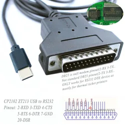 Silabs CP210x USB UART CP2102 USB RS232 DB25 Serial Adapter Cable for Barcode Printer NX-DB25