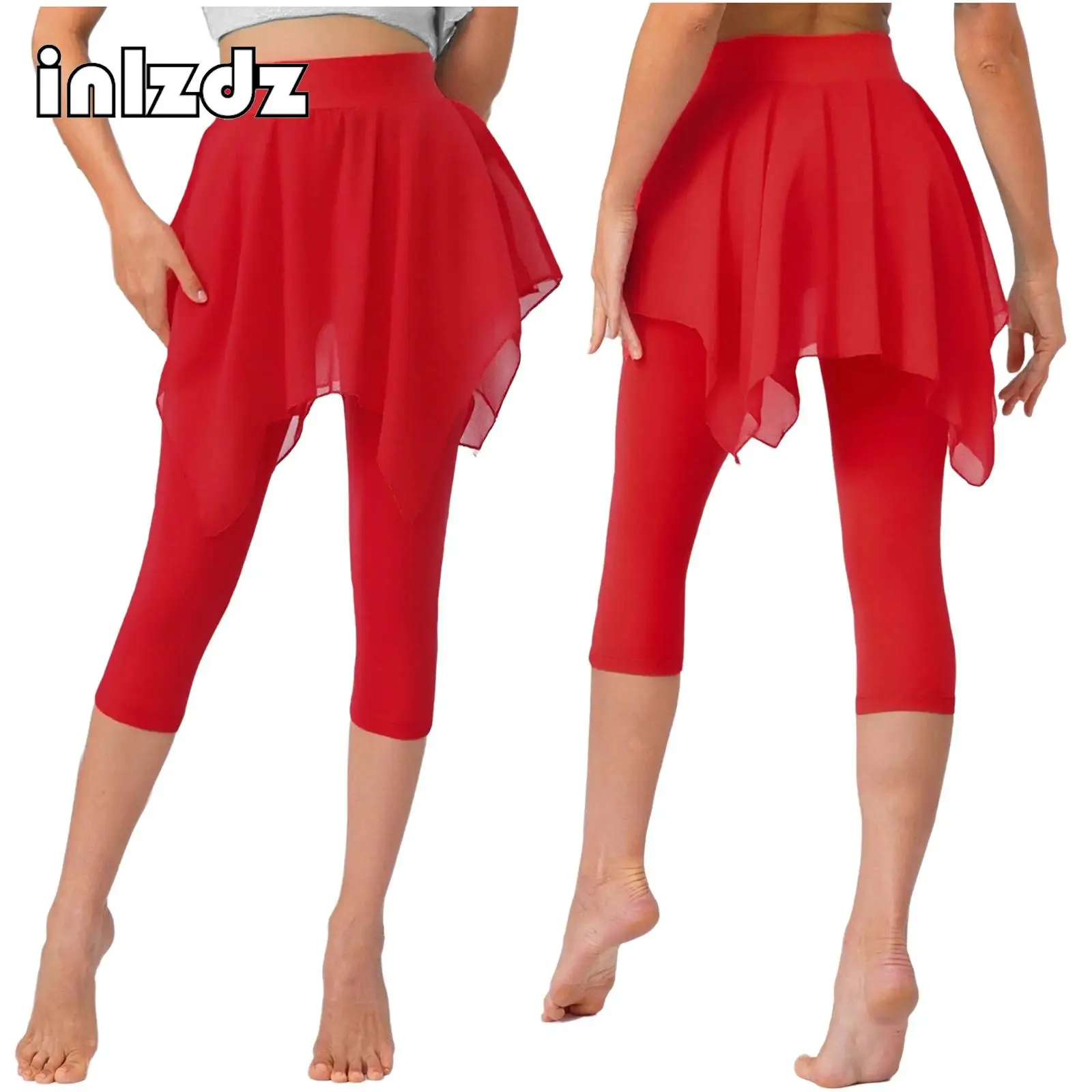 

Womens Latin Ballet Dance Pants High Waist Tight Leggings One-piece Irregular Skirt Capris Pants for Yoga Fitness Dance Training