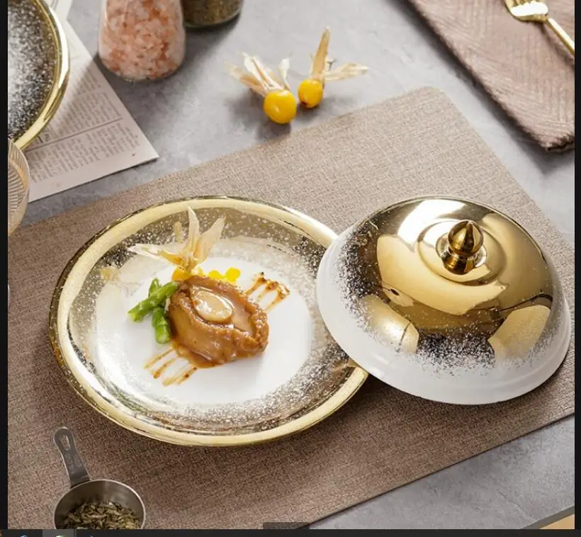 

Round Ceramics Dinner Plate Tableware Soup with Lid Dessert Plates Noodle Bowl Fruit Salad Sashimi Disc Dishes