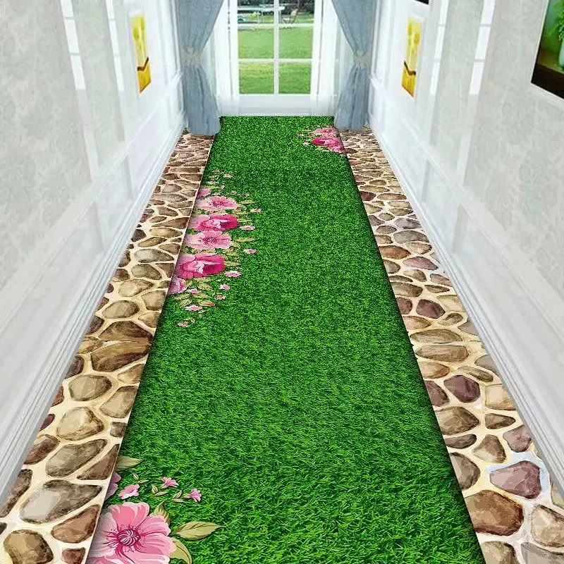 3D Carpet Grass Stroll Path Bridge Corridor Hallway Bedroom Rug Flower Living Room Area Rug Washable Kitchen Mat Indoor Doormat