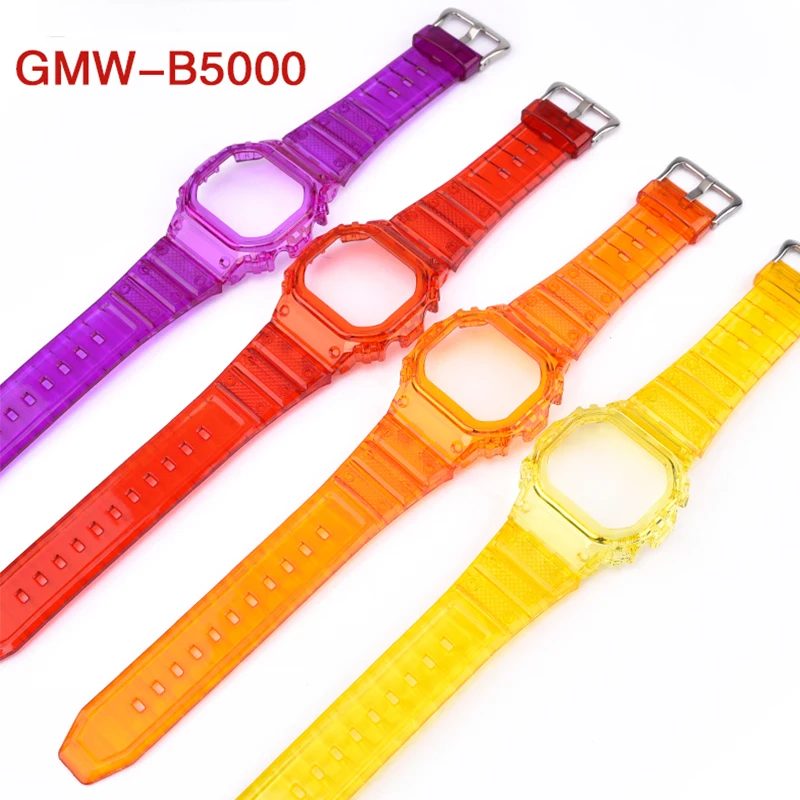 Strap + Case for Casio G-Shock GMW-B5000 35th Anniversary Transparent TPU Silicone Replacement Watch Band Bezel Accessories