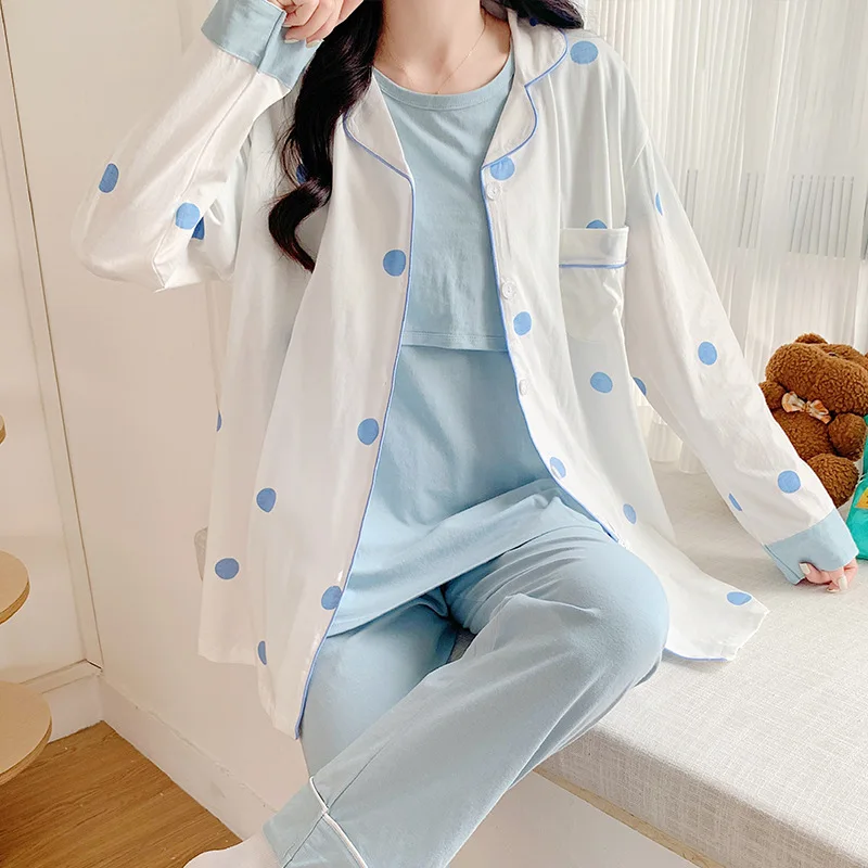 

3 Pieces Maternity Clothes Maternity Sleepwear Breastfeeding Lounge Nursing Pajamas Pregnant Women Pajamas Cotton